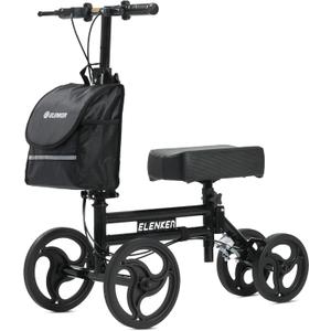 ELENKER Knee Scooter with Basket Dual Braking System for Ankle and Foot Injured Bright Black