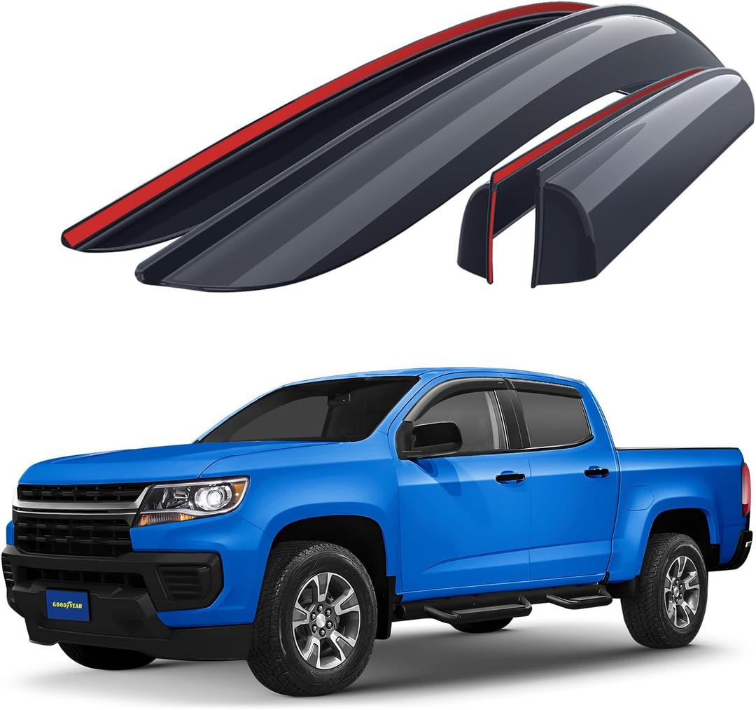 Goodyear Shatterproof Window Deflectors for Chevrolet (Chevy) Colorado/GMC Canyon 2015-2022 CrewCab, Tape-on Rain Guards, Window Visors, Vent Deflector Visor, Car Accessories, 4 pcs. - GY003244LP (For Colorado 15-22)