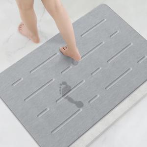 OTHWAY Large Stone Bath Mat, 32"x 20" Diatomaceous Earth Bath Mat for Bathroom Quick Drying Absorbing, Long Non-Slip Diatomite Hard Stone Shower Mat Instant Dry(Light Grey)