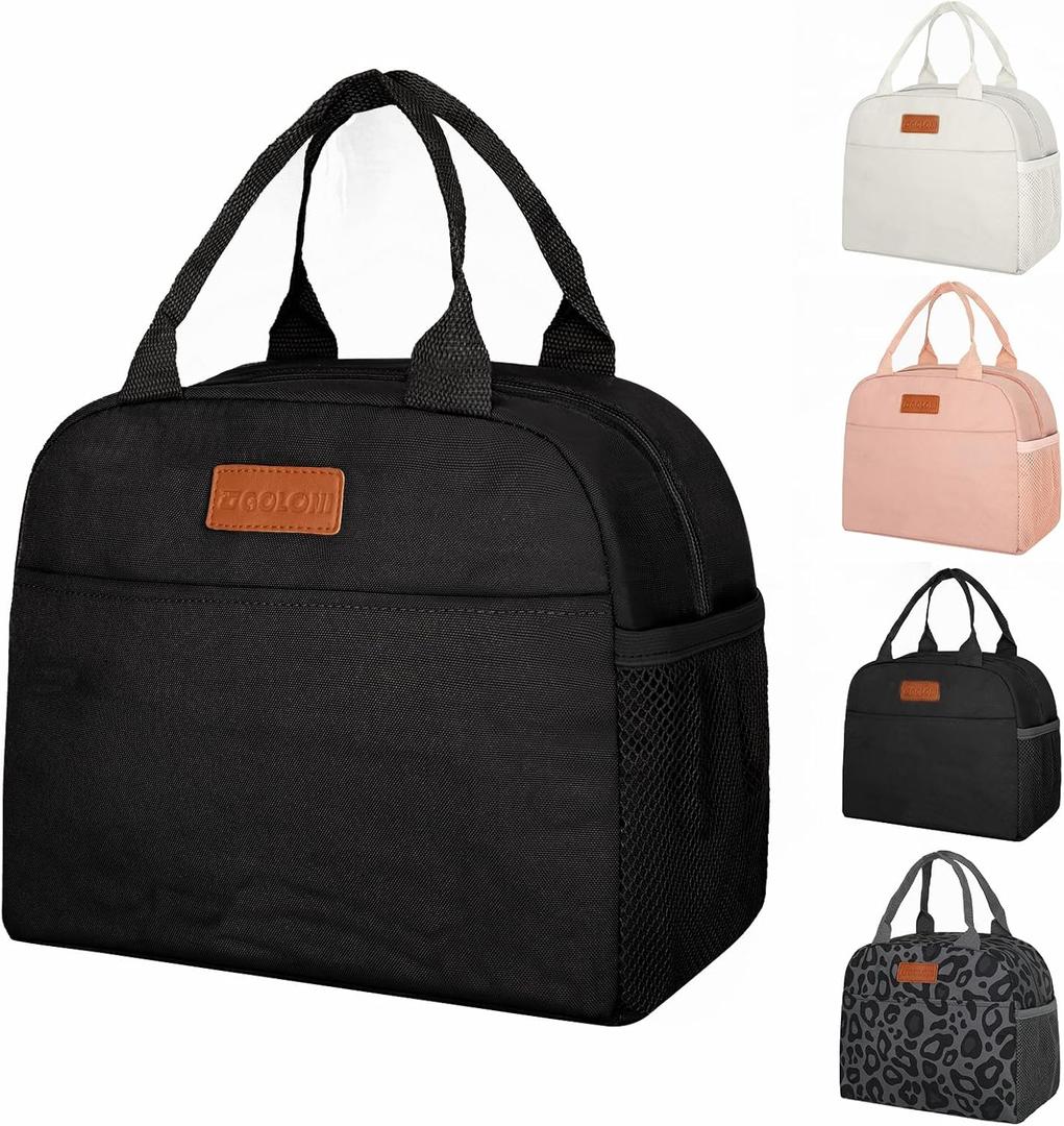 Goloni Insulated Lunch box for Women Men,10L Large Capacity Leakproof Lunch Tote, Lightweight Reusable Lunch Bag with 3 Pockets for Work, Office, Travel, Picnic (Black)