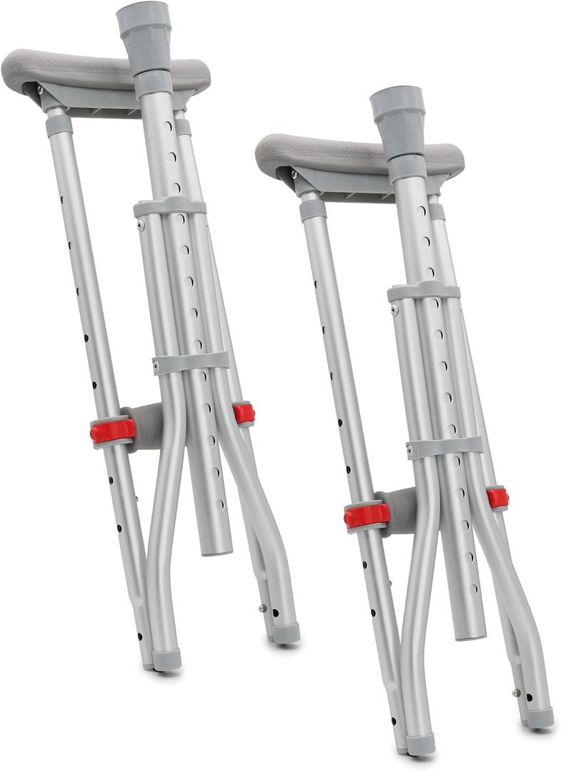 DMI Universal Aluminum Crutches - Adjustable Underarm Walking Aid for Adults, Shorter to Tall (4'6"-6'6"), Push-Button Height Adjustment, 300 lbs Capacity, Slip-Resistant Tips, 1 Pair