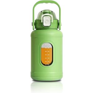 32oz Glass Tumbler with Handle - 1000ML Double Wall Water Bottle, Leak Proof Lid, Shatter-Resistant Borosilicate Glass for Hot & Cold Drinks(Green)