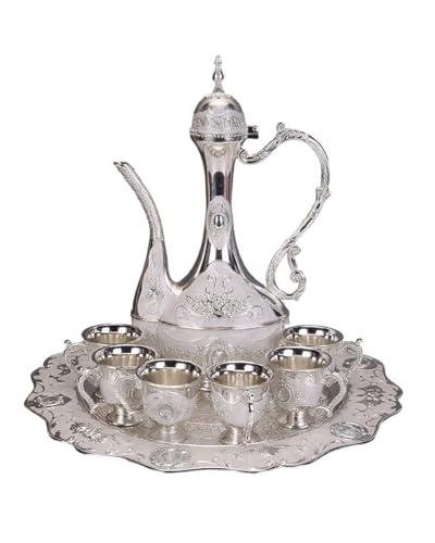 SEEK RARE Large Vintage Turkish Tea Set Coffee Service Set Teapot Sets for Adults Home Party Decor Silver White