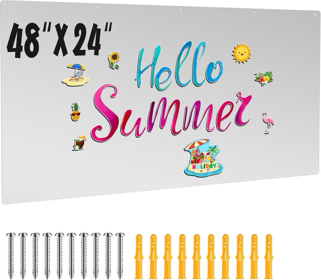 Ireer 24 x 48 Magnetic Board Steel Magnet Bulletin Boards for Walls Wet Erase Stainless Steel Board for Kitchen Office Classroom Displaying Letters Numbers Notes Photos