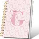Coquette Preppy Pink Bow Spiral Notebook, Initial G Journal Personalized Teen Girl Gifts, Trendy Personalized Gifts for Women Teen Girl, Funky Girly Style Hardcover Spiral Notebook 5.5x8.3
