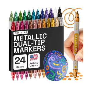 ARTISTRO 24 Metallic Dual-Tip Acrylic Paint Markers for Rock, Canvas, Glass, Wood, & More Fine + Dot Tips
