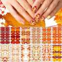 12 Sheets Fall Full Nail Wraps Stickers, Autumn Nail Polish Strips DIY Self-Adhesive Maple Leaf Nail Art Decals with 2 Piece Nail Files for Thanksgiving Party Decor (168 Pieces)