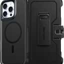 FNTCASE for iPhone 16 Pro-Max Case: Magnetic Dual Layer Shockproof Protective Cell Phone Cover with Belt-Clip Holster | Heavy Duty Military Grade Drop Protection Non Slip Textured Phonecase Black