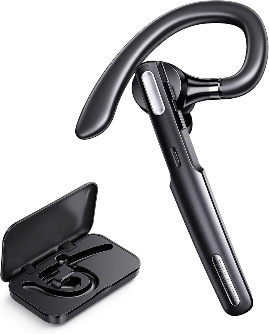 Bluetooth Headset, Wireless Bluetooth Earpiece V5.0 Hands-Free Earphones with Built-in Mic for Driving/Business/Office, Compatible with iPhone and Android (Black)
