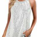 Sparkly Sequin Tops for Women Shiny Glitter Club Disco Outfit Sleeveless Dressy Shirt Blouse, Large