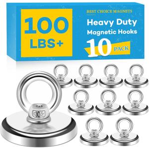 Magnetic Hooks, 100 LB45KG Heavy Duty Magnetic Hooks with Countersunk Hole Eyebolt, Perfect for Home, Kitchen, Workplace, Office and Garage, Pack of 10 Brand