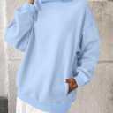 EasyGala Womens Fleece Sweatshirts with Pockets Oversized Turtleneck Pullover Trendy Long Sleeve Tops Fall Fashion Shirts (Blue, L)