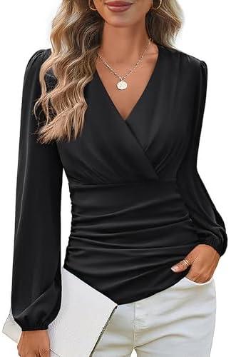 GRACE KARIN Long Sleeve Blouses for Women Dressy Casual, Wrap Tops Work Shirts, 2026 Spring Business Outfits, M