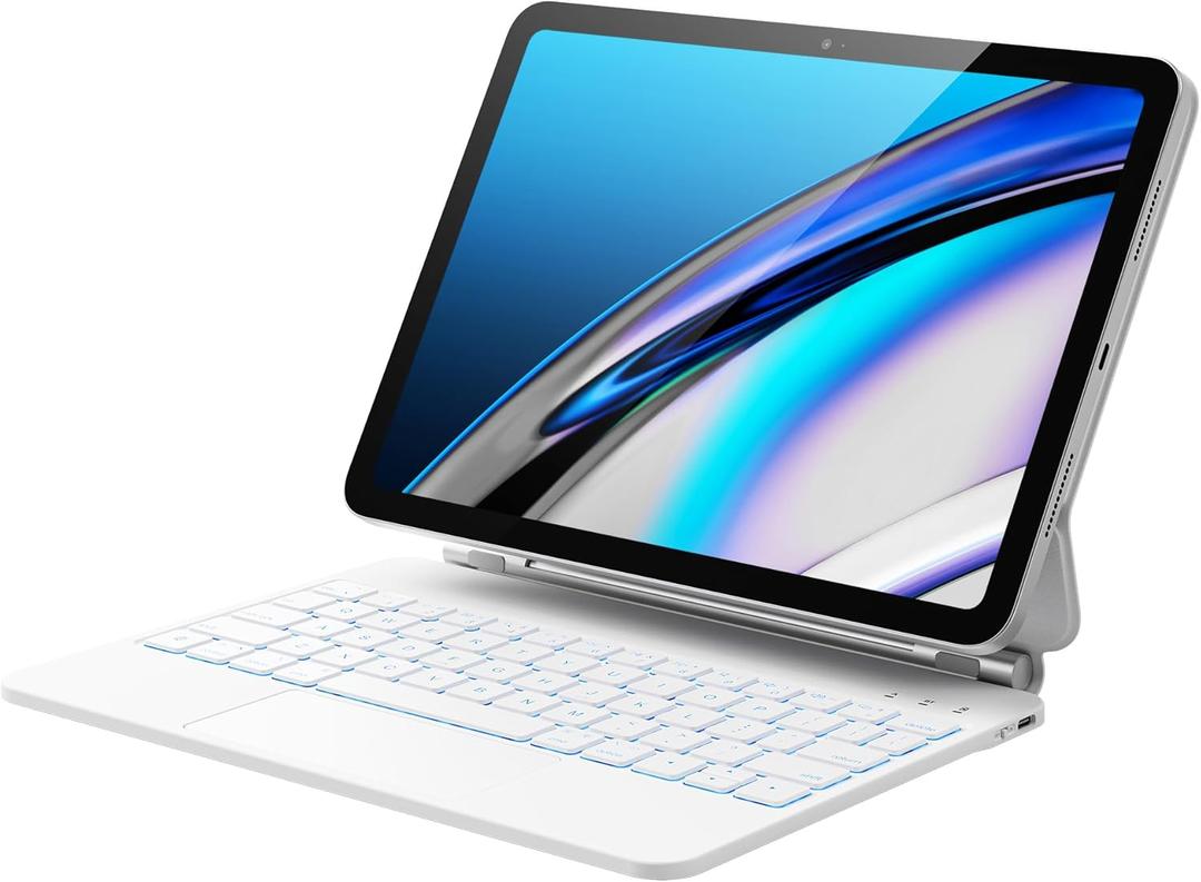 GreenLaw for iPad 11th(A16,2025)/10th(2022) Generation Case with Keyboard, MagicStyle Keyboard Stand, 7 Color Backlit, StainResistant Surface, MultiTouch Trackpad, White