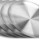 Stainless Steel Plates,4 PCS 10 inch Round Metal Food Serving Plates, Dinner Plates for Outdoor Camping Hiking, Party Serving, Feeding,Non Toxic & Reusable, Dishwasher Safe