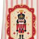 KEUSPI Christmas Nutcracker Kitchen Towels, Nutcracker Christmas Decor, Pink Striped Xmas Soldier Decorative Hand Dish Tea Towels for Bathroom Kitchen, 16x24 Inches (Red Striped Christmas Walnut Candies)