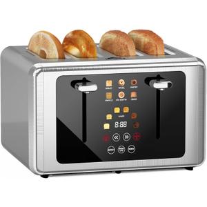 4 Slice Toaster, Touchscreen & Dual Independent Control Panel5 Basic Functions & Digital Countdown Toasters, 6 Shade Settings6 Bread Types, Smart Bread Maker Mute/Screen-Off,Stainless steel