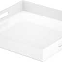 NIUBEE Acrylic Serving Tray 12x12 Inches -Spill Proof- White Decorative Tray Organiser for Ottoman Coffee Table Countertop with Handles