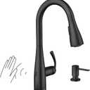 Moen Essie Matte Black MotionSense Wave One-Handle Touchless Kitchen Faucet with Pulldown Sprayer and Soap Dispenser, 87014EWBL