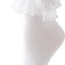 Lace Ruffle Frilly Socks for Women - Lace Ankle Socks with Bow (White)