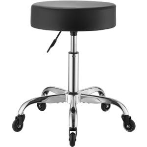 VEVOR Rolling Stool with Wheels, 500 lbs Weight Capacity, Height Adjustable, Quiet Casters, Thick Cushion Ergonomic PU Leather Seat, 360° Swivel Round Rolling Stool Chair for Salon, Clinic, Black, 22"D x 22"W x 28"H