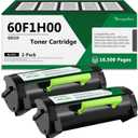50F0H00/60F1H00 High Yield Toner Cartridge Replacement for Lexmark 50F0H00 60F1H00 601H Toner Cartridge for MX310dn MX410de MX510de MX610de MX611de MX611dhe MX611dte (Black, 2-Pack)