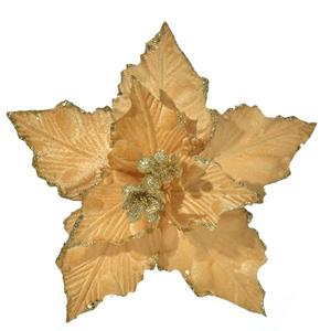 WishTip Christmas Poinsettia 6pcs 10-Inch Large Christmas Flowers Picks Spray Artificial Velvet Glitter Flower Ornaments for Christmas Tree Wreath Garland Decoration (Gold)