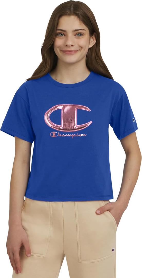 Champion Girls T-Shirts Short Sleeve Crew Neck Loose Fit Graphic Tee Shirt (M)