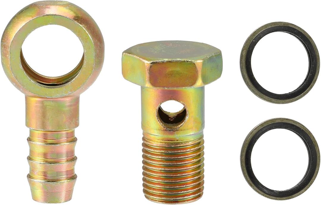 X AUTOHAUX 1 Set Banjo Bolt M16x1.5 Banjo Bolt Hose Barb Fittings Brake Line Fitting Adapter with Copper Washers for Motorcycle Car Iron Bronze Tone