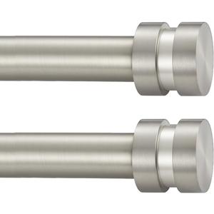 2 Pack Single Curtain Rods, 1Inch Diameter Telescoping Drapery Window Curtain Rod 16-28Inch(1.3-2.3ft) Rod Length, Matte Nickel