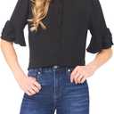 CeCe Women's Flounce Elbow Bow Sleeve Button Down Top,Large