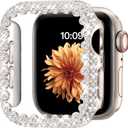 Bling Bumper Case Compatible with Apple Watch Series 9/8/7 45mm, Diamond Protective Face Cover for Women, Hard PC Frame for iWatch 45mm Starlight