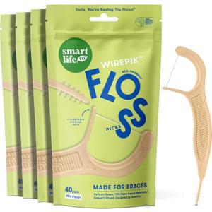 SmartLifeco Flossers for Braces - Eco-Friendly Orthodontic Floss Picks for Adults & Kids | Straw Wheat Blend | Superior Anti-Shred Thread | Ortho Interdental Toothpick End | WirePik - Mint - 160 Pack