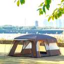 KTT Extra Large Tent 14 Person, Family Cabin Tents, 2 Rooms, Straight Wall, 3 Doors 3 Windows with Mesh, Waterproof, Straight Wall, Big Tent for Outdoor, Picnic, Camping, Gathering(Brown)