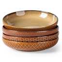 GBhome 9.5'' Large Pasta Bowls, 42 Ounce Stoneware Salad Bowls for Kitchen, Ceramic Serving Bowls With Textured Pattern for Pasta, Fruit, Stews, Noodle, House-warming Gift, Set of 4-Caramel