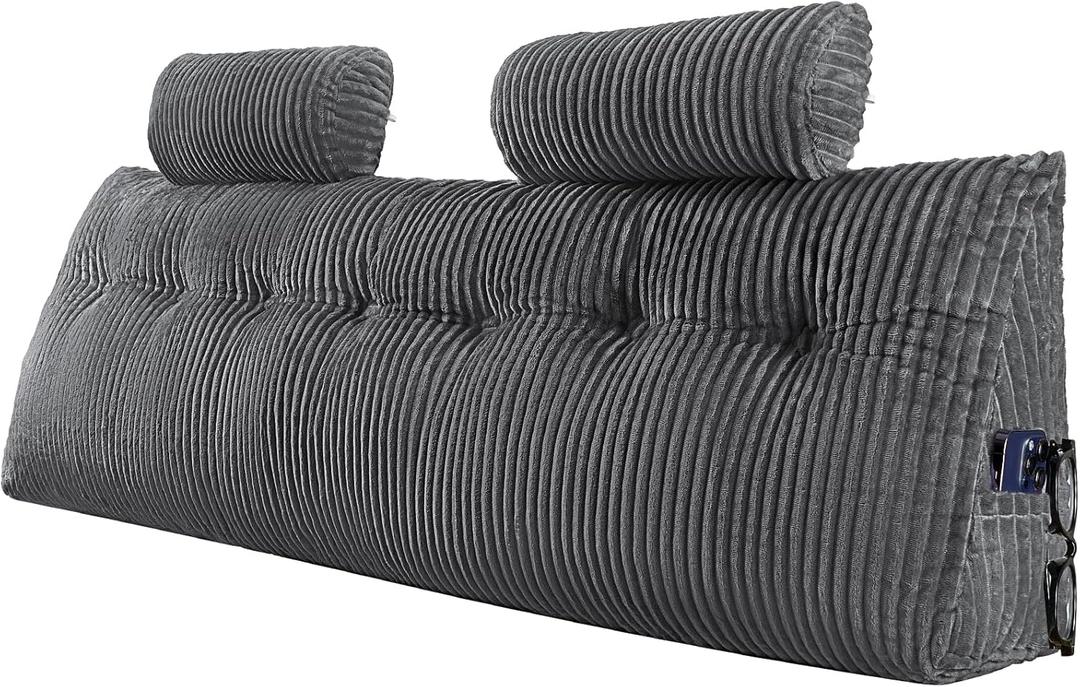 VEVOR Headboard Pillow, King Size Wedge Headboard Pillow with 2 Side Pockets and 2 Headrests, Bed Wedge Pillow with Washable Flannel Cloth, for Reading, Gaming, Resting, Working in Bed, Grey
