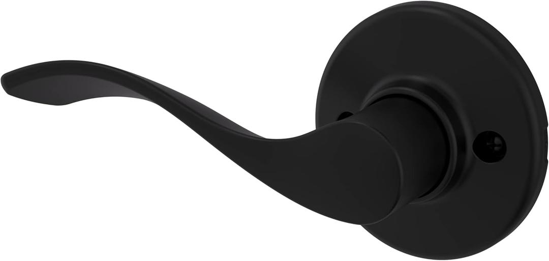 Kwikset Balboa Dummy Door Handle, Single Sided Lever for Closets, French Double Doors, and Pantry, Matte Black Non-Turning Left Handed Interior Push/Pull Lever