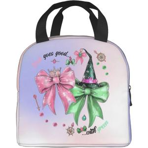 Pink Goes Good With Green Lunch Box Reusable Lunch Bag Women Adult Insulated LunchBox for Work Picnic Hiking Beach