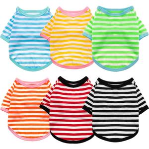 Geyoga 6 Pieces Dog T-Shirt Striped Cotton Breathable Spring Summer Pet Apparel Colorful Soft Puppy Sweatshirt Clothes for Small to Medium Dogs Puppy(Light Color,L)