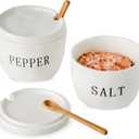 2 Pack Salt and Pepper Bowls Set, Ceramic Salt and Pepper Containers with Lid and Spoon, White Salt Pepper Holder Set, Salt Box Dish with Lid