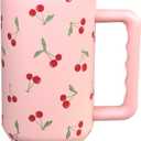 Cherry Tumbler with Straw and Lid Vacuum Insulated 40oz Pink Stainless Steel Cup Gifts for Women Birthday Present Cherry Water Bottle Coffee Cup for Home or Travel