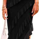 PRETTYGARDEN Womens Spring Cocktail Dresses 2026 Strapless Bodycon Ruffle Elegant Summer Wedding Guest Graduation Midi Dress (Black, L)