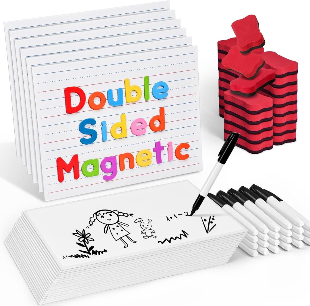 GAMENOTE White Board Dry Erase, Small Magnetic Lined White Board Set, Double Sided Magnet Ruled Lap Boards Whiteboard for Kids and Student Learning, 9x12 Inches (Pack of 24)