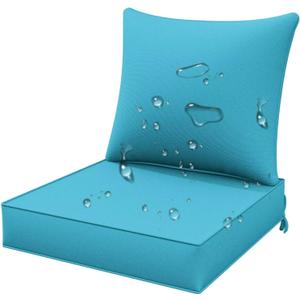 Outdoor Chair Cushions Set - 24" *24" *4" Waterproof Patio Furniture Cushions with Removable Cover, 24"x 22" Deep Seat Back Pillow, 4 Inch Thick Blue Patio Cushions with 45D High Density Sponge