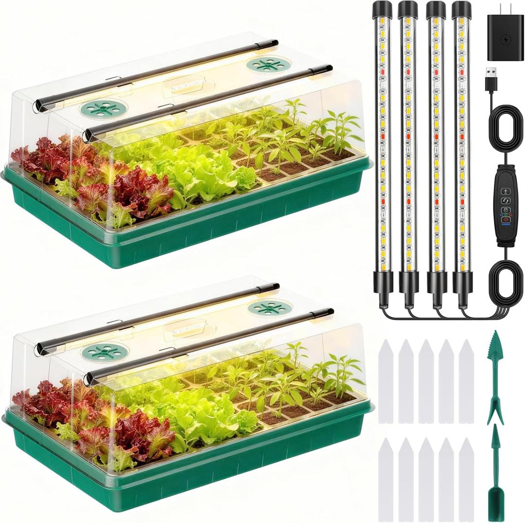 Seed Starter Tray, Seed Starter Kit with Grow Lights, Color Change Grow Lights for Seed Starting Kit, 3 Timming Set, Indoor Plant Growing Kit for Gardeners, Germination Trays Kits, Gardening Gifts (120 Cells)