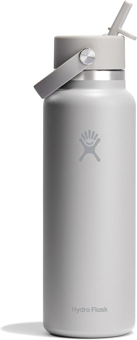 Hydro Flask Water Bottle - Insulated Stainless Steel - Wide Straw Lid, Non Spill, Leakproof in 40 Oz Birch Gray
