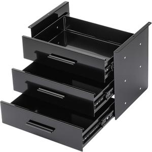 Menkxi 16 inch Under Desk Drawer Storage Pull out Storage Organizer Mounted Metal Sliding Hidden Under Counter Drawer Vertically Stacked for Office Sit Stand Workstation(Black,3 Layer)