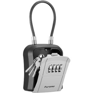 Puroma Lock Box, Portable Key Lock Box with Removable Cable Handle, Resettable Combination Lockbox Wall-Mounted Key Lockbox for House Key, Home, Office, Apartment Warehouse Key Storage (1 Pack, Grey)