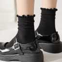 Sunporx Ruffle Ankle Socks Knit Cotton Breathable Comfortable Black Socks for Girls 6 Pack (One Size)