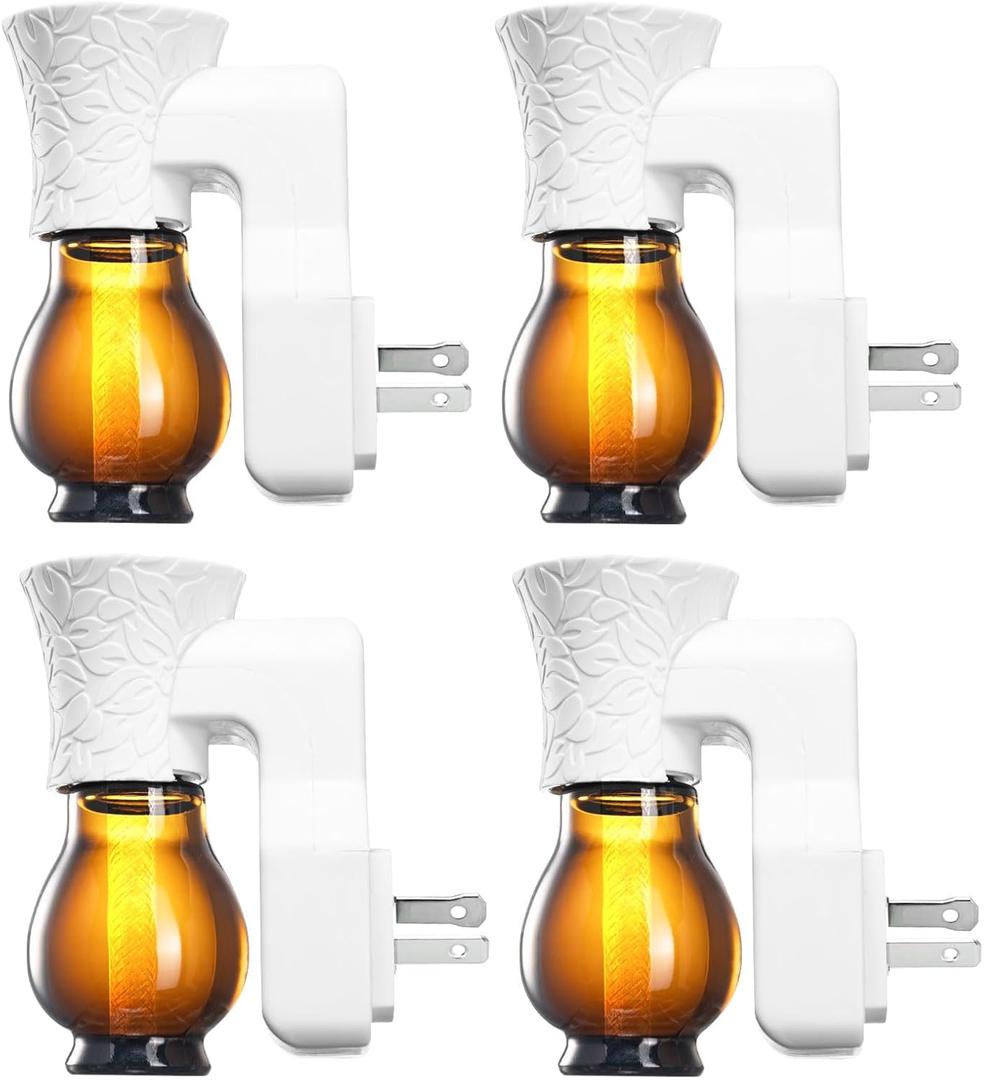 Blank Plug in Air Freshener,4-Set Wall Plug Oil Diffuser for DIY Characteristic Home Scent from Natural Essential Oil, EO+Water, Fragrance Refill (4 Polarized Plug+4 Glass+4 Wick)